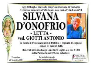 annuncio funebre silvana d'onofrio